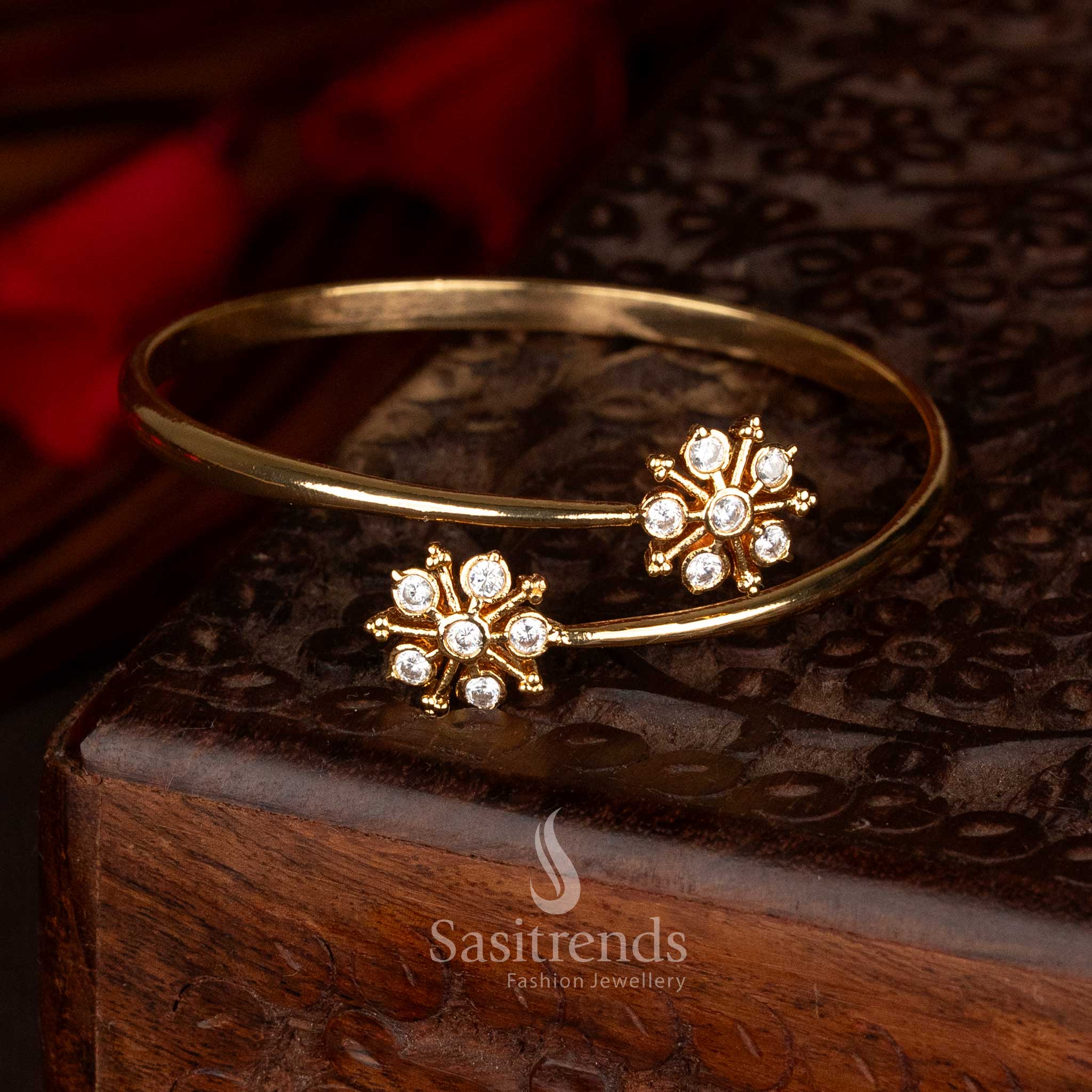Heritage Impon micro gold plated adjustable floral kada bracelet for enhancing traditional ensembles with subtle golden radiance – Sasitrends