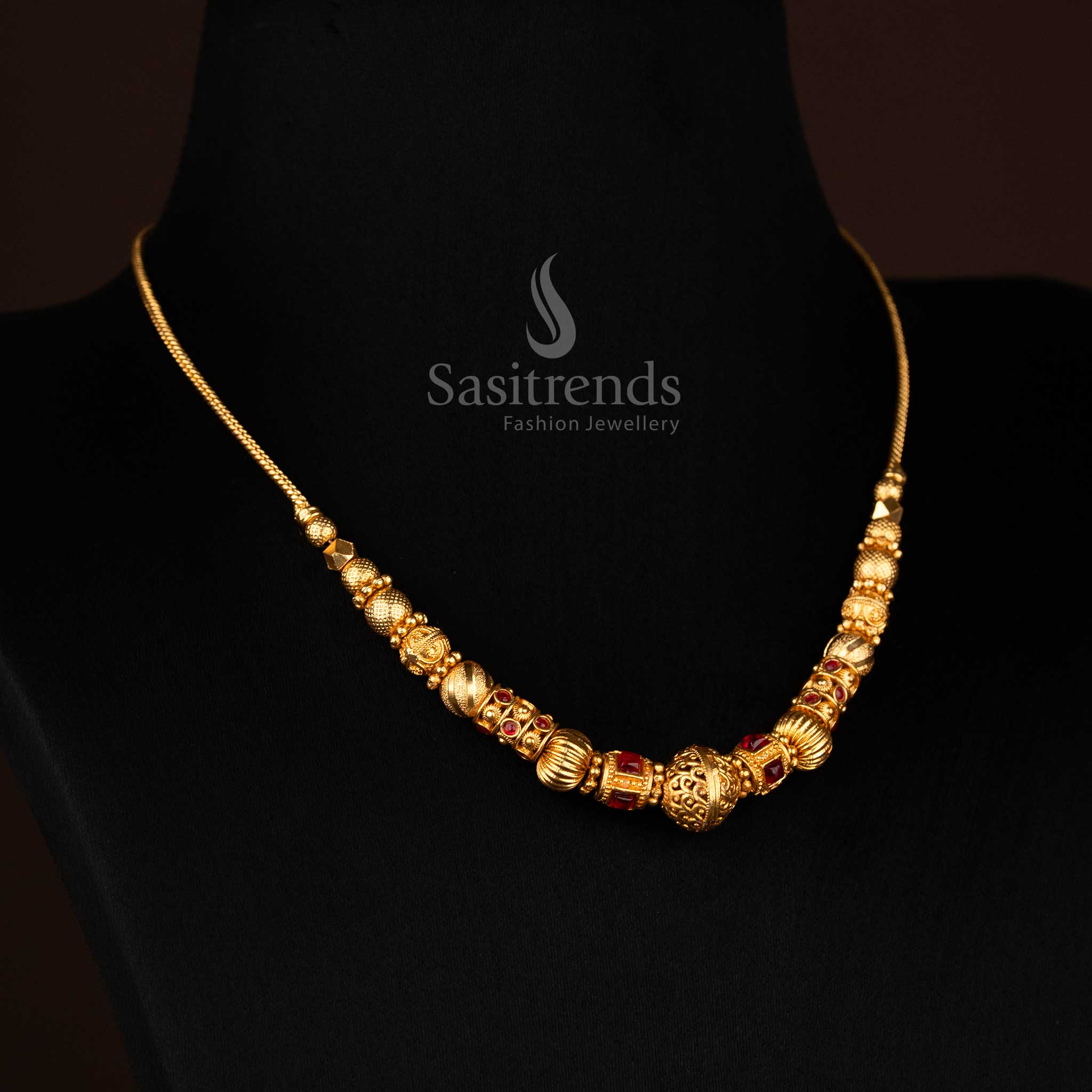 Ethereal Temple Matte Gold Ball Chain Necklace Crafted for Premium Festive and Bridal Jewellery Collections – Sasitrends