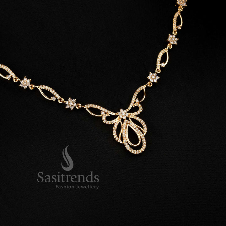 Stunning micro gold plated American Diamond white floral necklace featuring butterfly wings motif, ideal for special occasions and evening elegance – Sasitrends