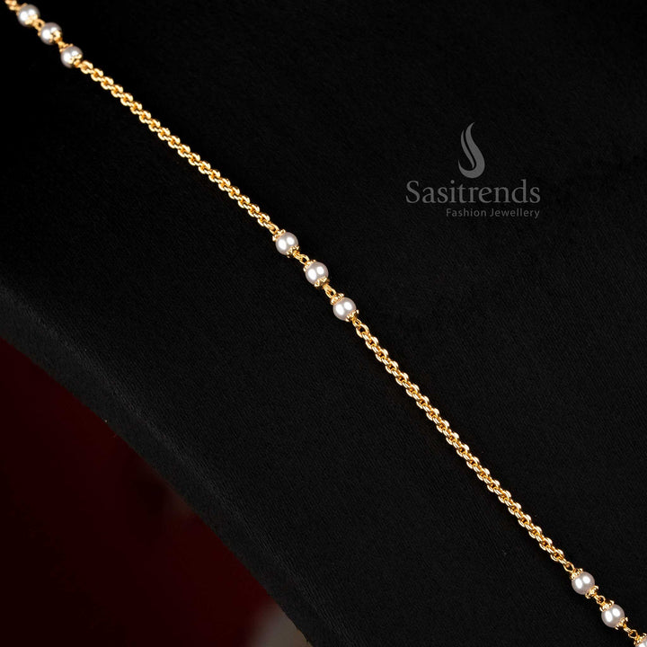 Classic micro gold plated pearl embedded single layer chain for women, suitable for wedding wear – Sasitrends