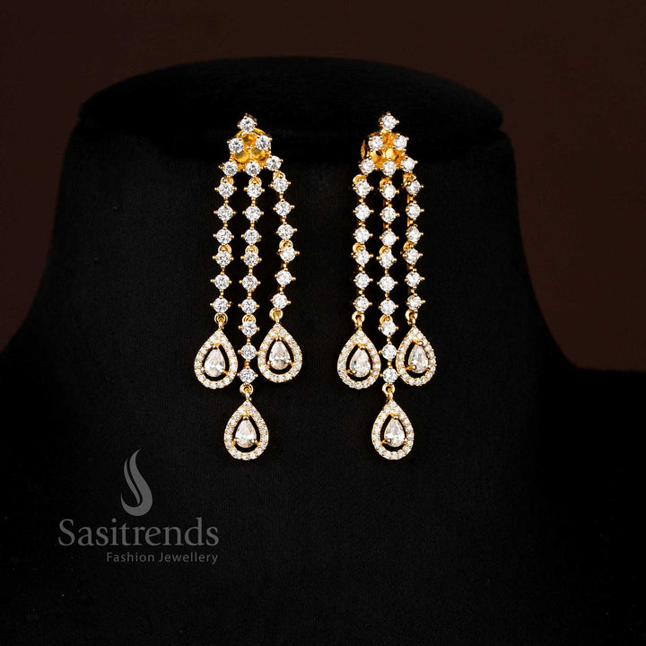 Luxurious white American diamond micro gold plated drop earrings jewellery set ideal for celebratory style and sophistication – Sasitrends