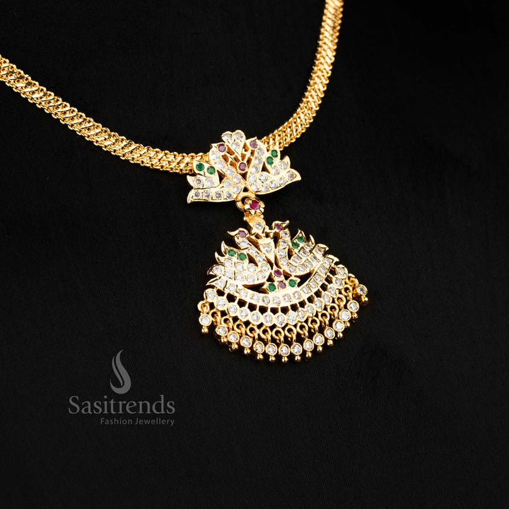 Heritage inspired micro gold plated addigai necklace with multi colour stones and detailed duck patterns, ideal jewellery for weddings and cultural celebrations - Sasitrends