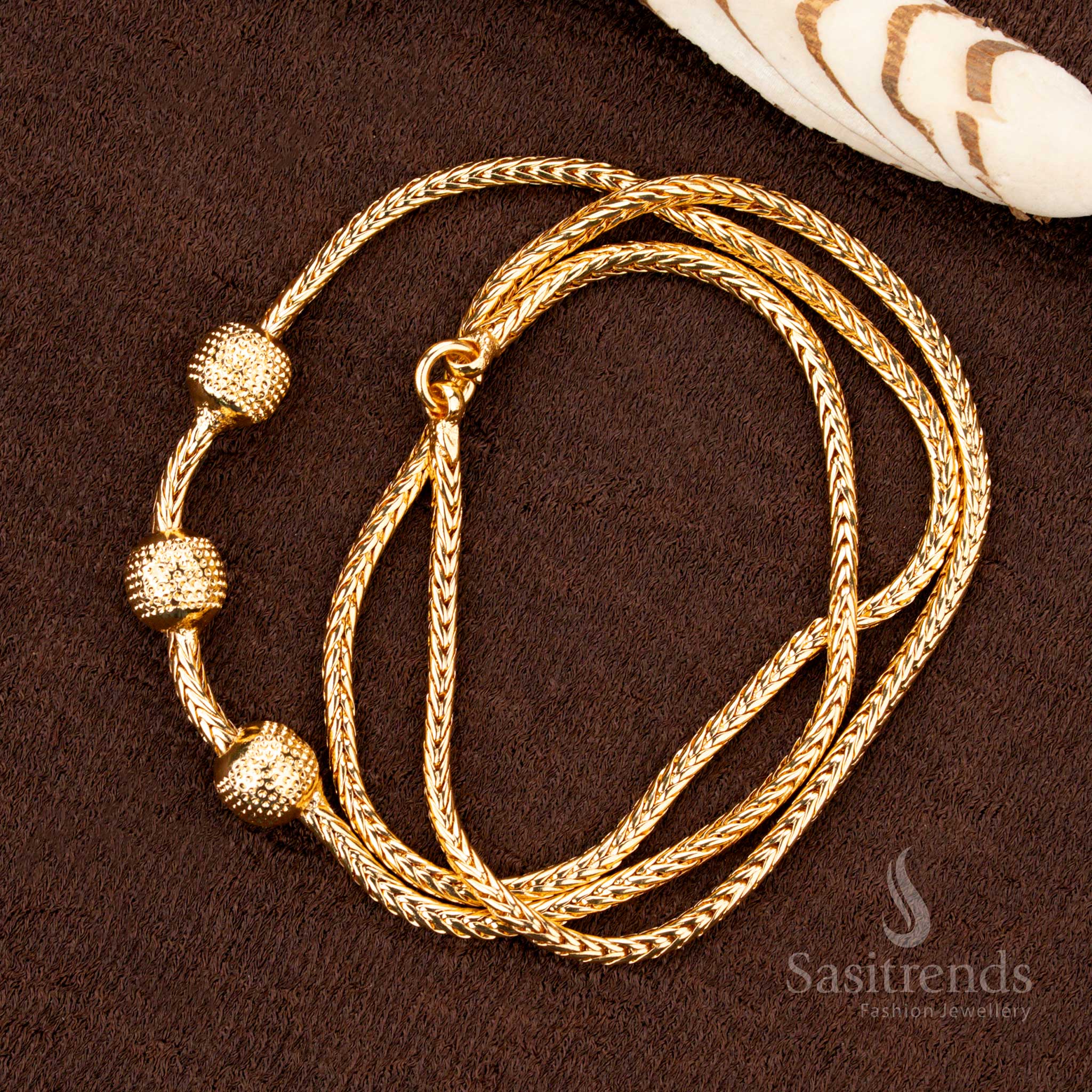 Stylish  micro gold plated ball design mugappu chain with a classic finish, perfect for daily wear and effortlessly blending tradition with modern elegance - Sasitrends
