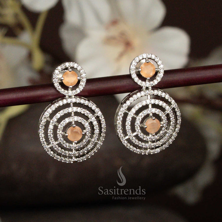 Gorgeous Party Wear Rhodium Silver Plated Earrings with Stunning Circle Pattern and American Diamond Stones - Sasitrends