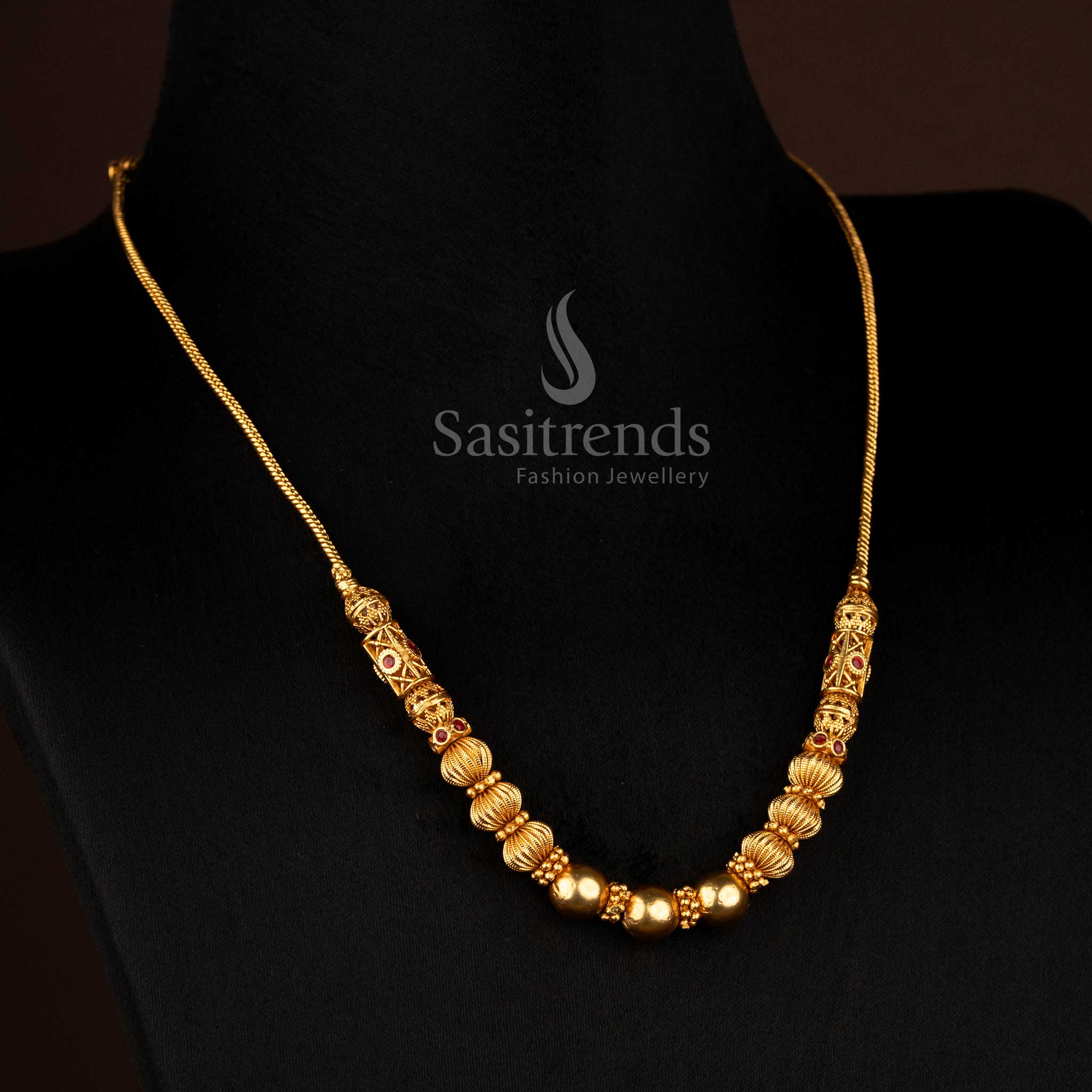Vintage Temple Matte Gold Plated Decorative Ball Chain Necklace Embodying Classic Beauty and Festive Jewellery Sophistication – Sasitrends