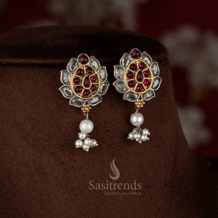 Charming Twilight Charm oxidised white-ruby floral cluster teardrop earrings for celebration-ready Navaratri styling – Sasitrends