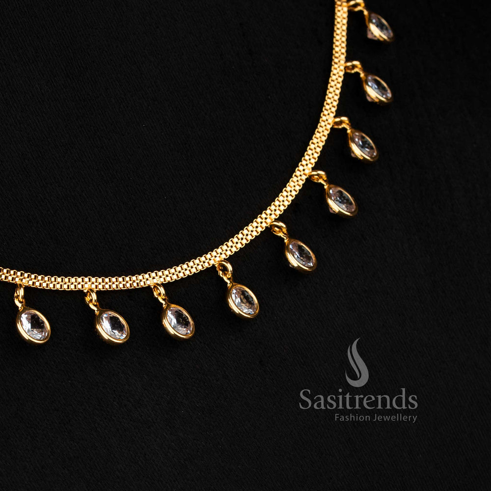 Trendy white micro gold round stud earrings with American diamonds, stylish for festive occasions - Sasitrends