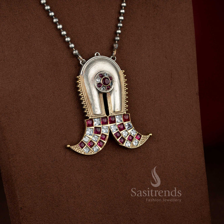 Graceful white-ruby dual tone antique oxidised 92.5 silver plated Shivlinga long necklace for festivities – Sasitrends