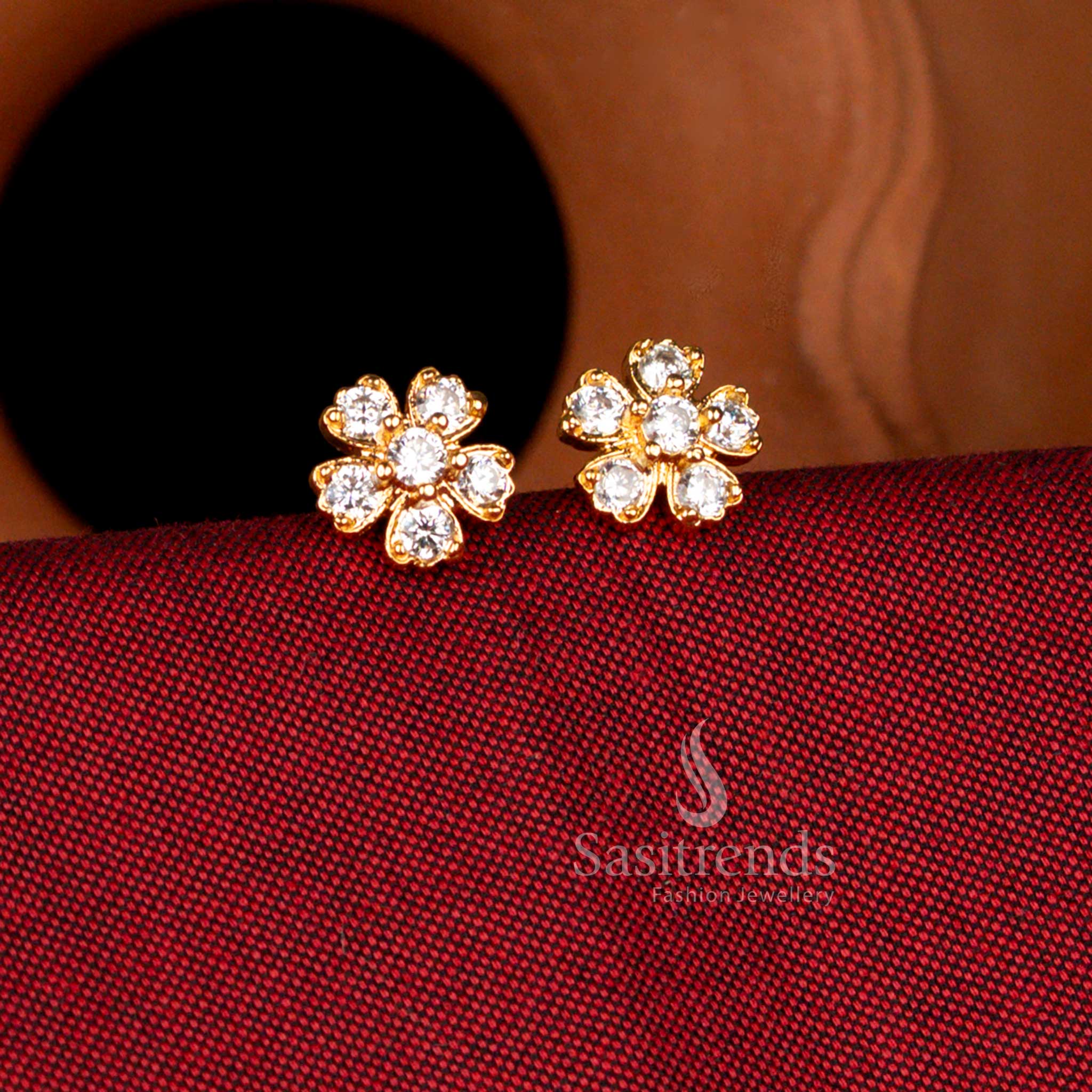 Radiant impon guaranteed micro gold heart floral round stone earrings in white sparkle perfect for weddings and sacred celebrations – Sasitrends