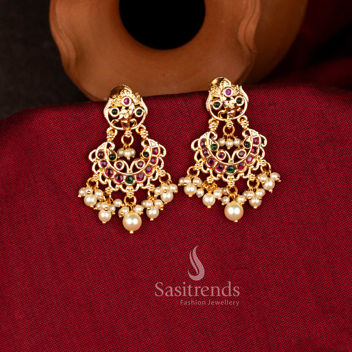 Wonderful Collection Of Micro Gold Plated American Diamond Chandbali Design Earrings with Pearl Drops – Guaranteed Jewellery with 24 Carat Pure Gold Look - Sasitrends