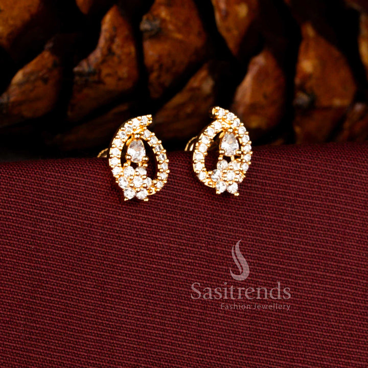 Radiant one gram earrings in white crafted with floral mango shape and sparkling teardrop American diamonds – Sasitrends
