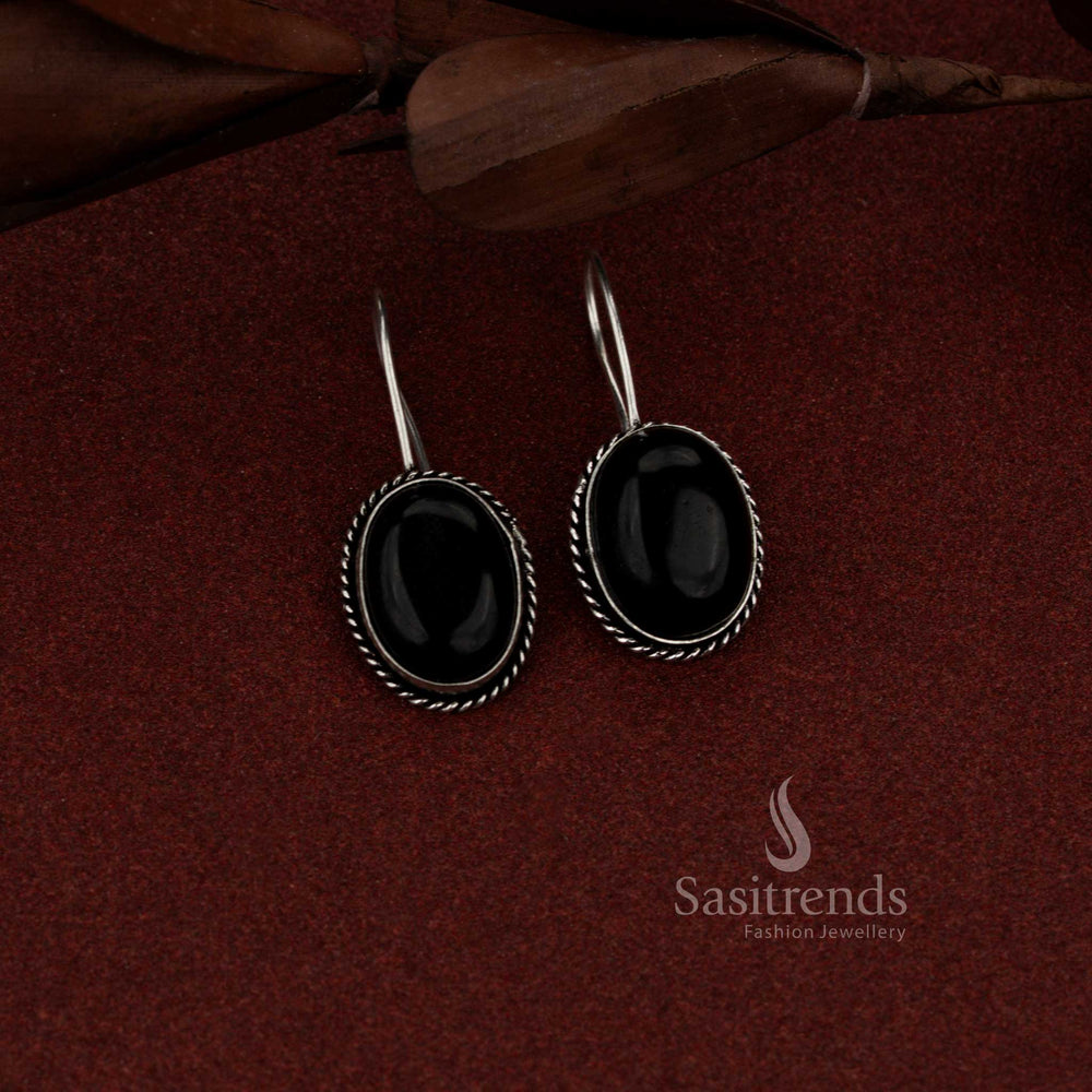 Chic oxidised oval stone rope border drop earrings black perfect for office wear, daily elegance and casual outings – Sasitrends