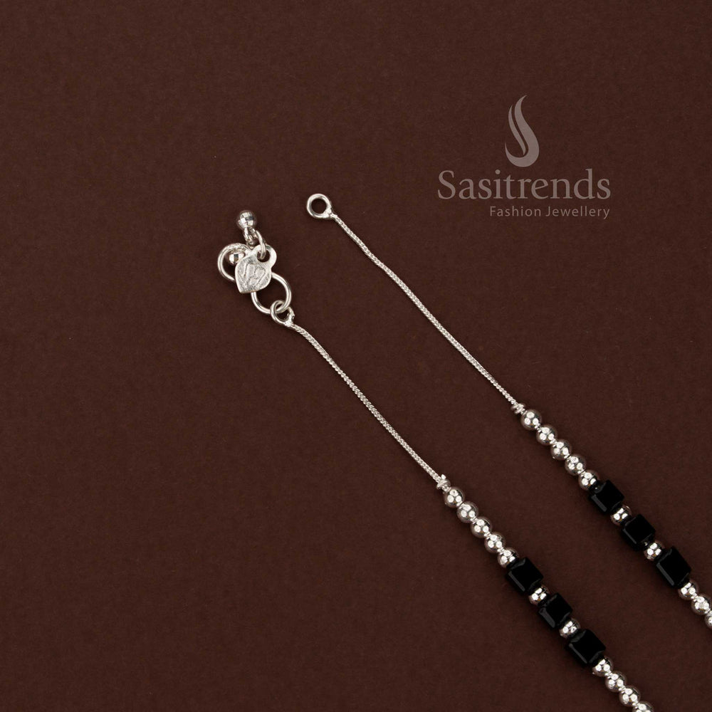 Classic oxidised silver ball anklets with black beads perfect for everyday ethnic wear and traditional outfits – Sasitrends