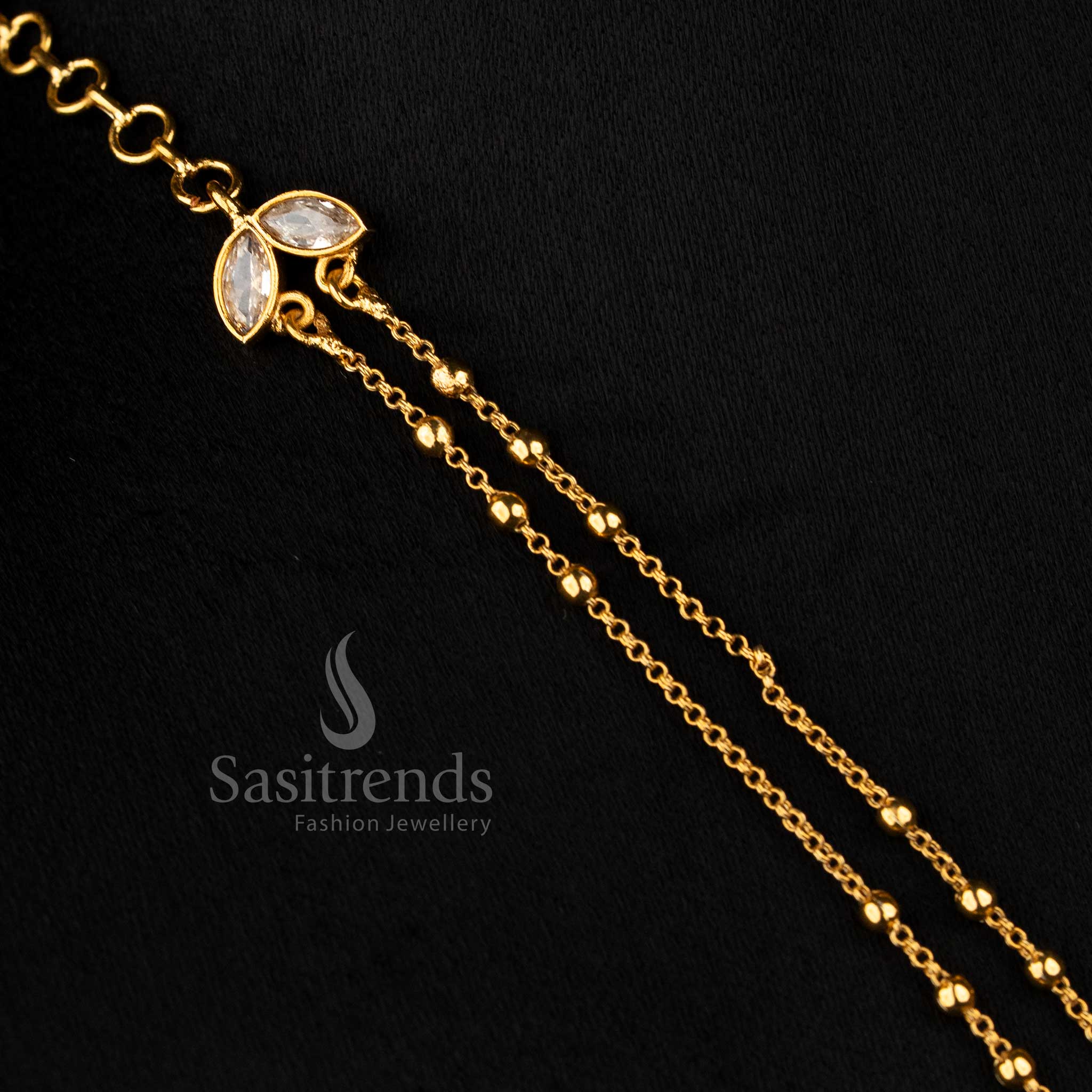 Stylish American diamond matte gold dual layer two line floral necklace set in mint for women, ideal for traditional and special occasions – Sasitrends