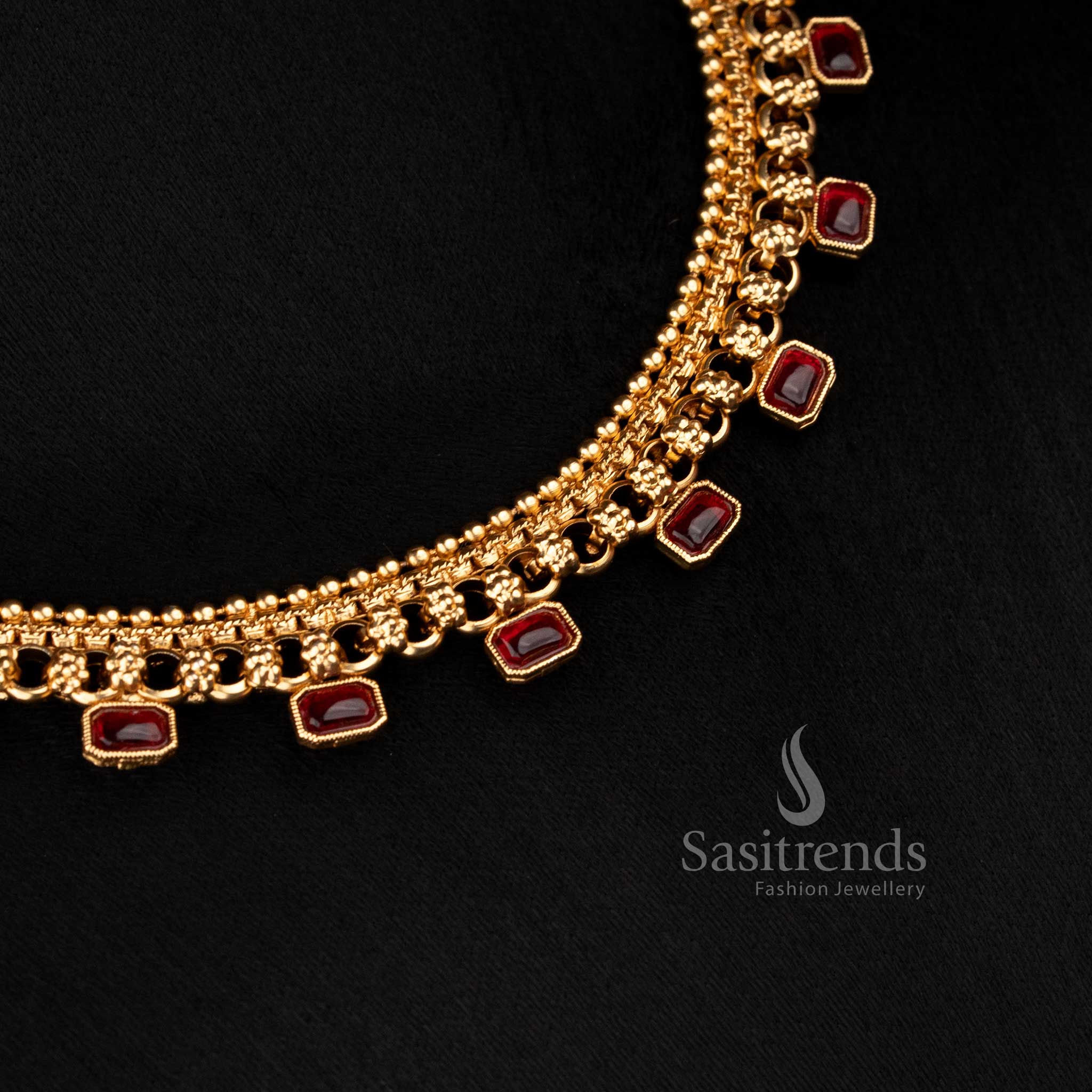 Striking Classic Matte Gold Plated Emerald-Cut Rectangular Stone Choker Necklace Set for Festive Wear - Sasitrends