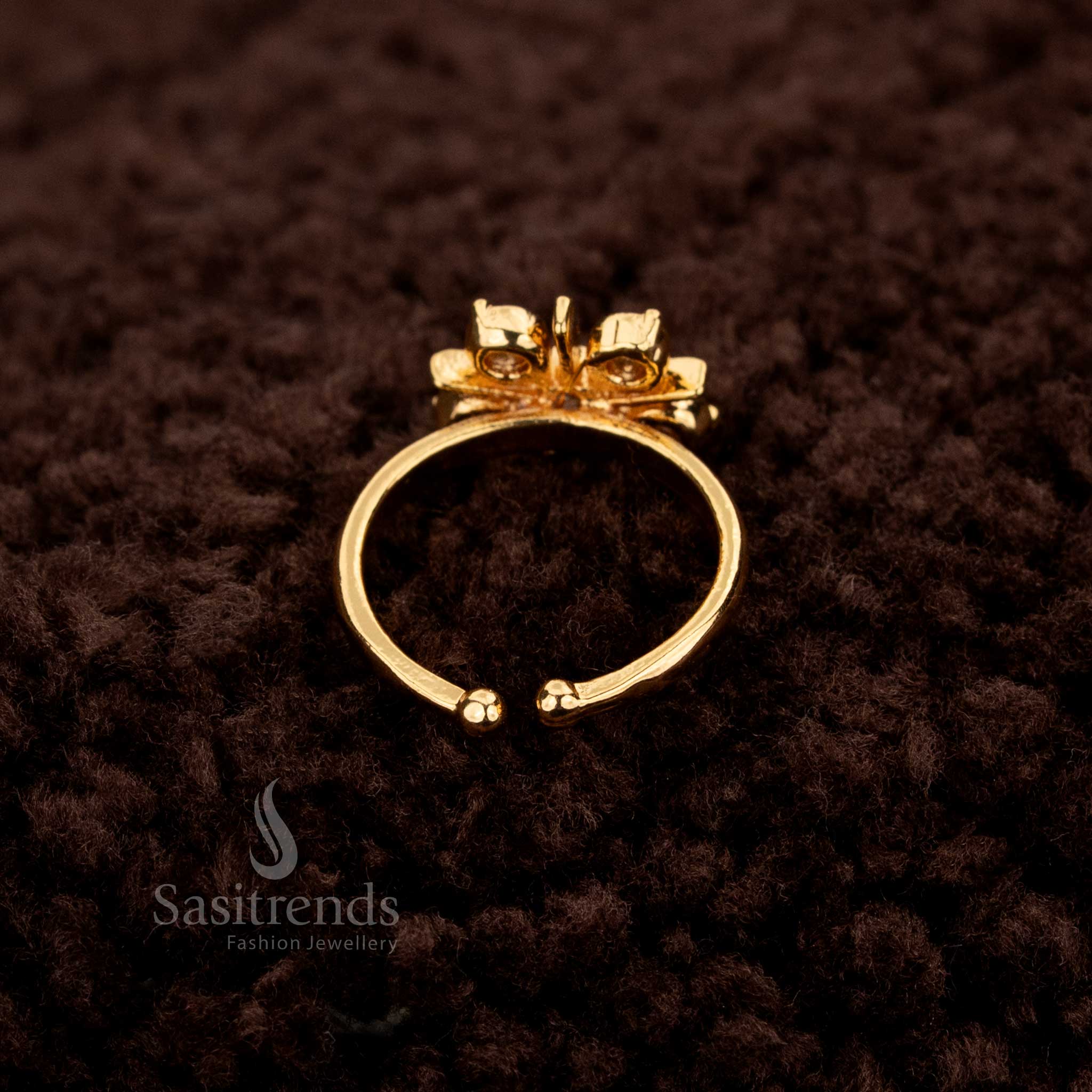 Luxurious Impon Addigai Micro Gold Plated Adjustable Panchaloha Ring with American Diamond Stones – Premium handcrafted brilliance for timeless elegance – Sasitrends
