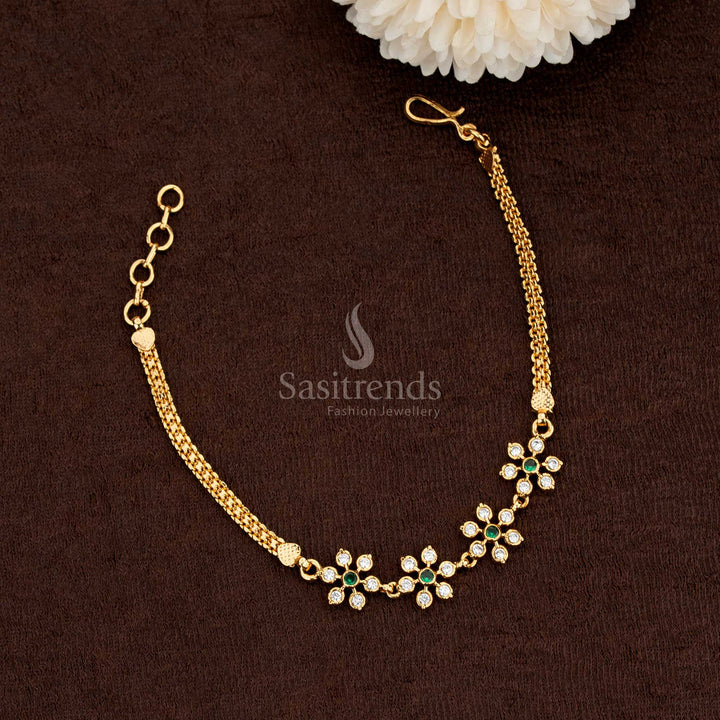 Traditional Impon Addigai Micro Gold Plated Spiral Floral AD Stone Bracelet Set - Sasitrends