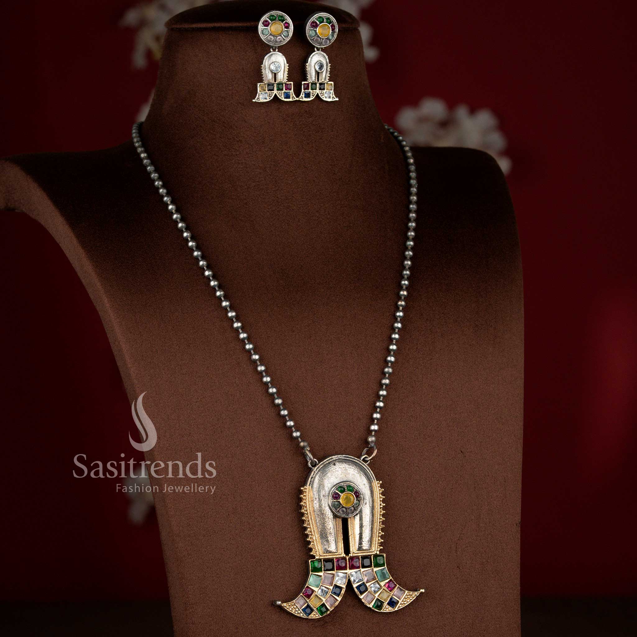 Grand multi antique oxidised 92.5 silver plated Shivlinga necklace set for Navarathri festivals – Sasitrends