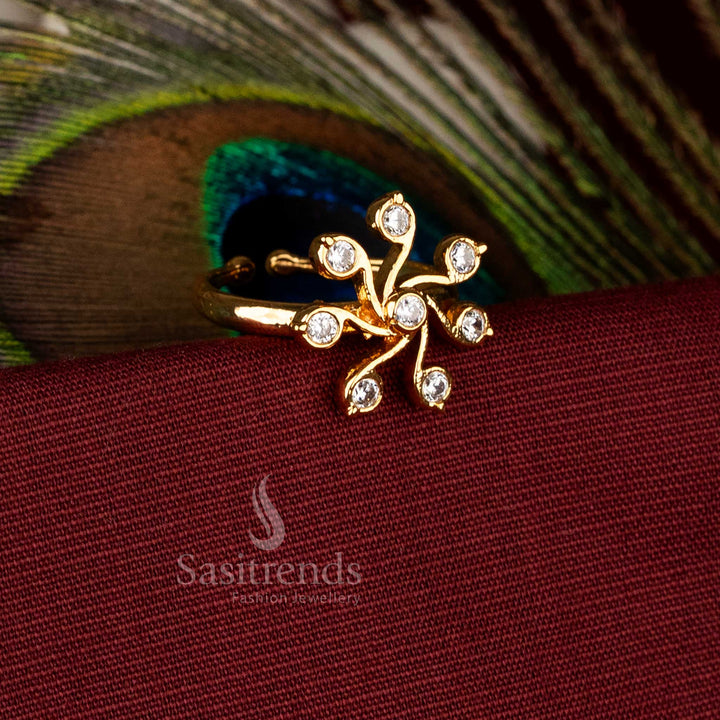 Guaranteed traditional Impon Addigai Micro Gold Plated Floral Adjustable Panchaloha Ring with white American Diamond Stones – Sasitrends