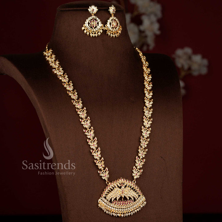 Magnificent Micro Gold Plated Crescent Garuda Eagle Motif Butterfly Chain Long Haram Necklace Set - Guaranteed - Sasitrends
