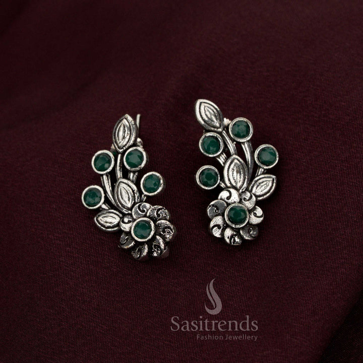Radiant green oxidised floral earrings showcasing legacy-inspired craftsmanship designed for sovereign weddings celestial beauty and illustrious jewellery grace – Sasitrends