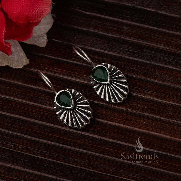 Green Oval Water drop Oxidised Earrings for Navarathiri Celebrations