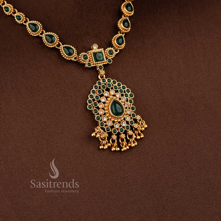Elegant green timeless classic matte gold plated teardrop necklace set for festive and wedding wear – Sasitrends