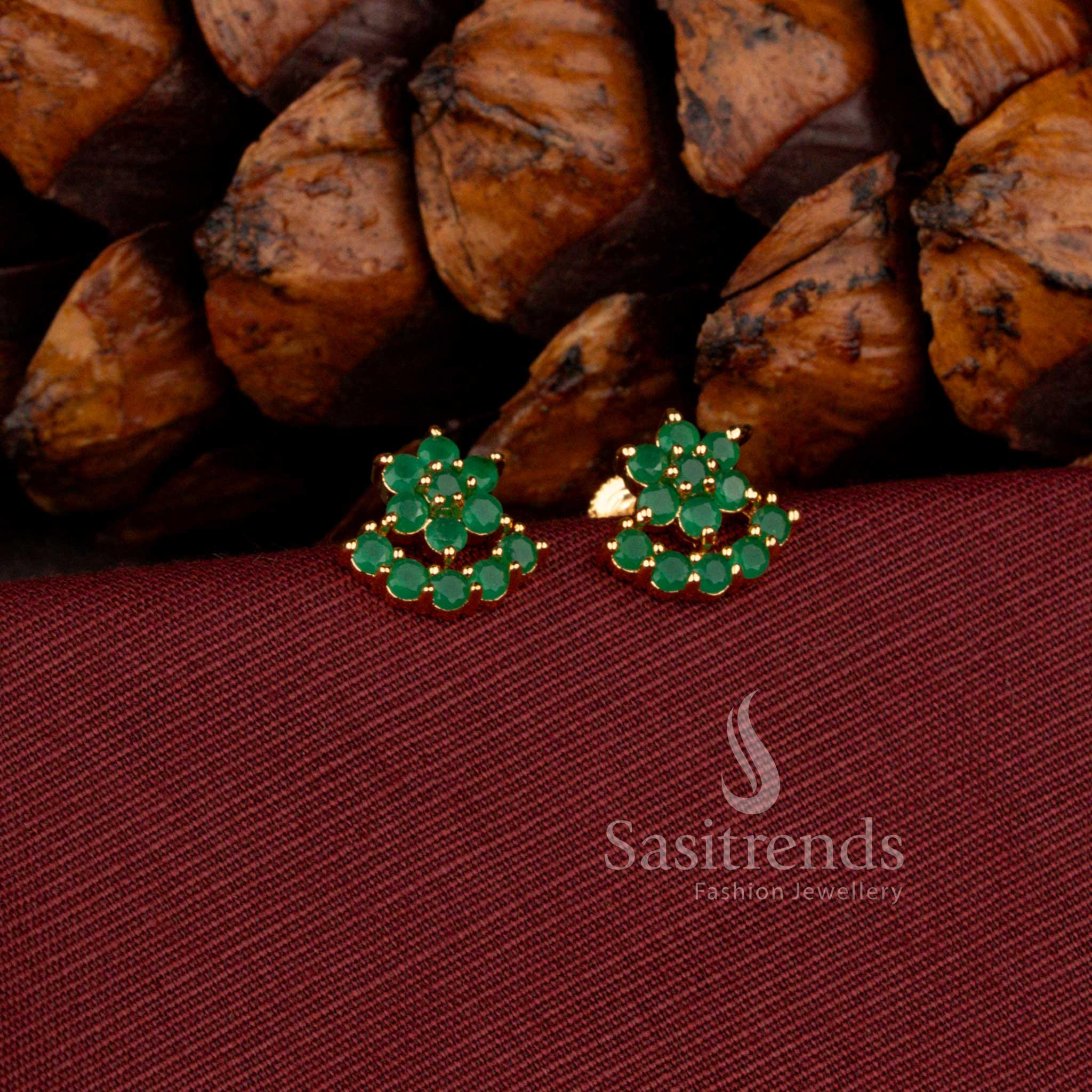 Ethnic style micro gold plated cluster floral half circle stud earrings featuring pavalam colour traditional jewellery charm – Sasitrends