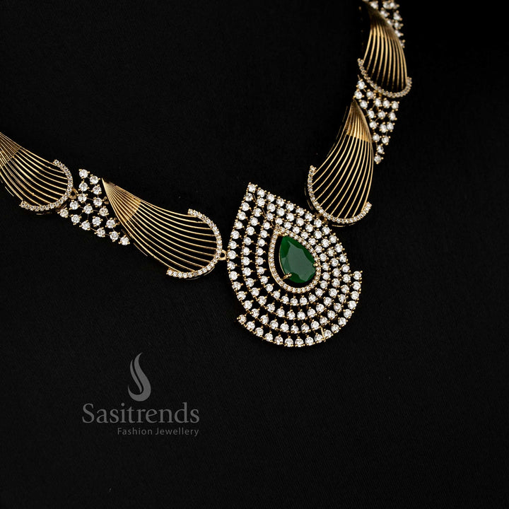 Green Blend mehendi gold plated white-green AD stone teardrop necklace set suitable for lively parties and cultural celebration styling – Sasitrends