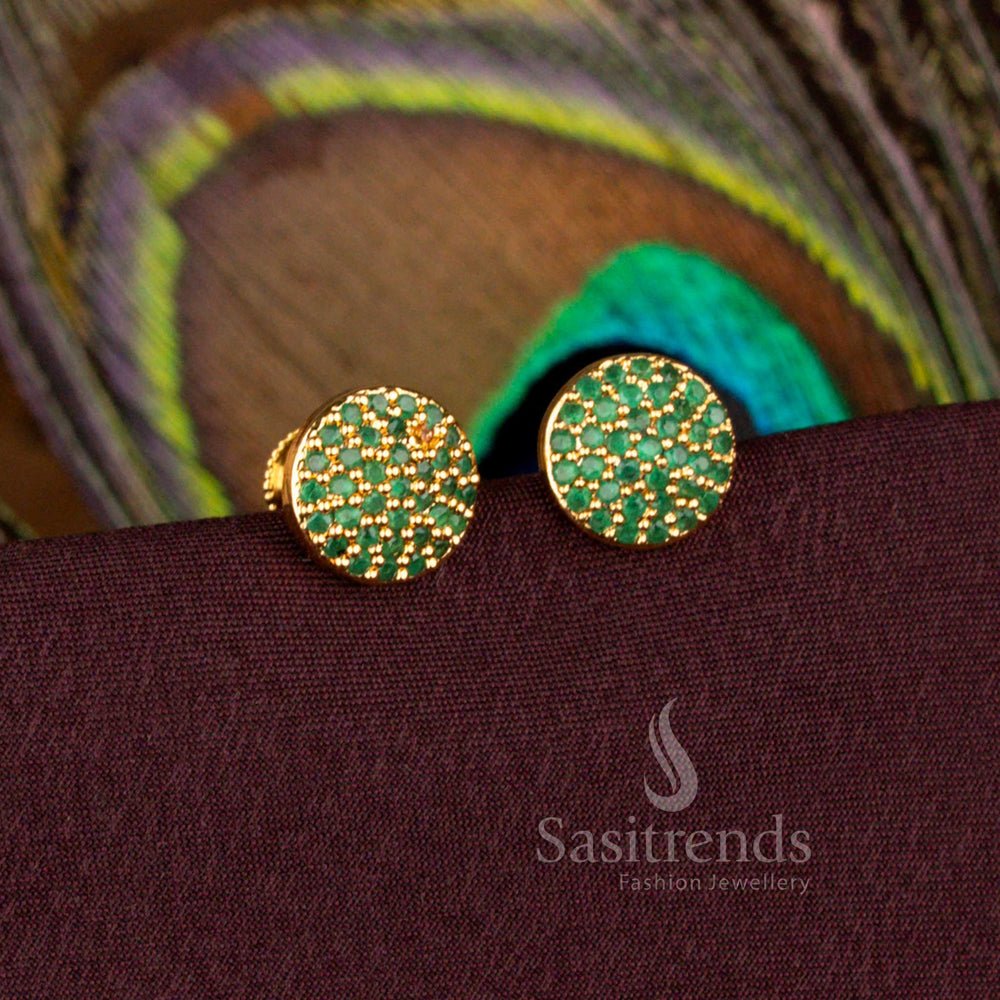 Elegant Green Round Cluster Stud Earrings Crafted In One Gram Micro Gold Plated Style With AD Stones – Sasitrends