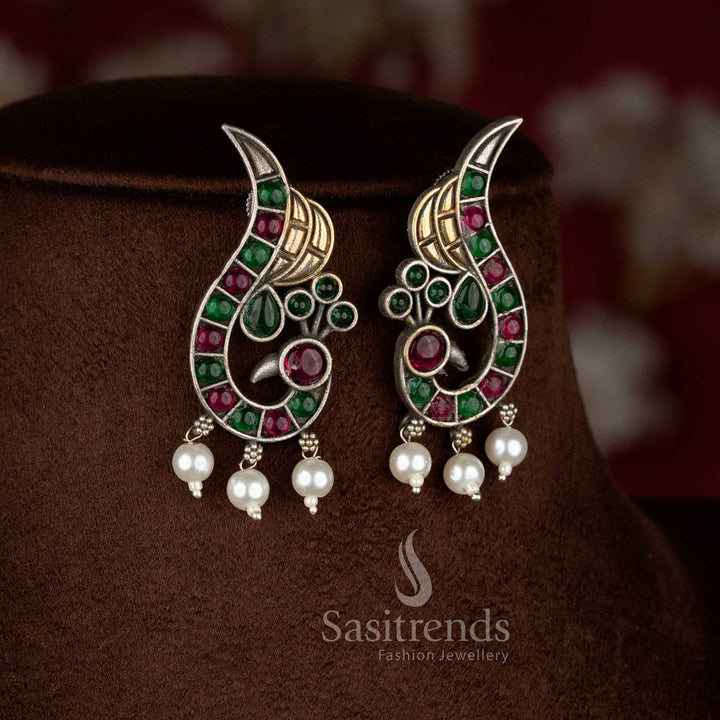Dual tone oxidised peacock pearl choker set for luxurious dressing – Sasitrends