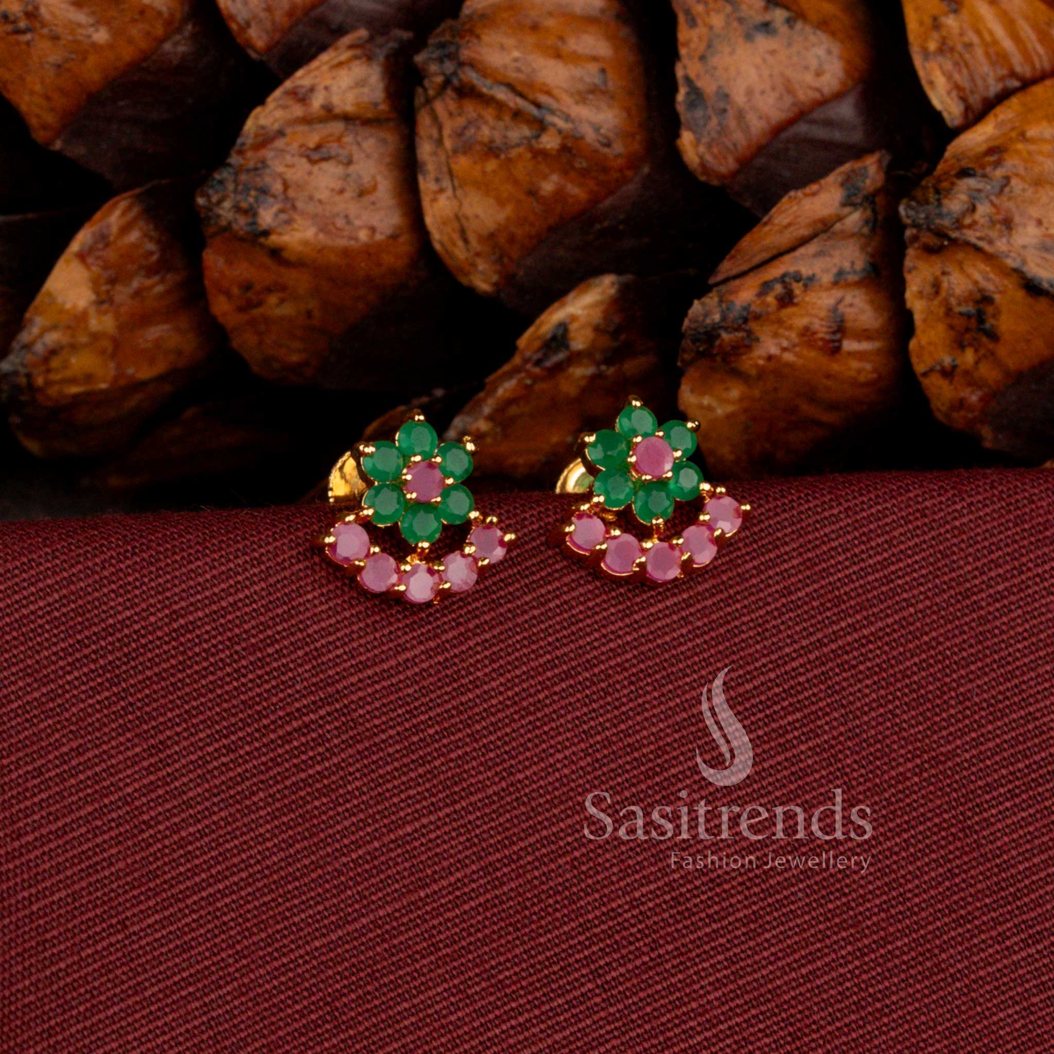 Ethnic style micro gold plated cluster floral half circle stud earrings featuring pavalam colour traditional jewellery charm – Sasitrends