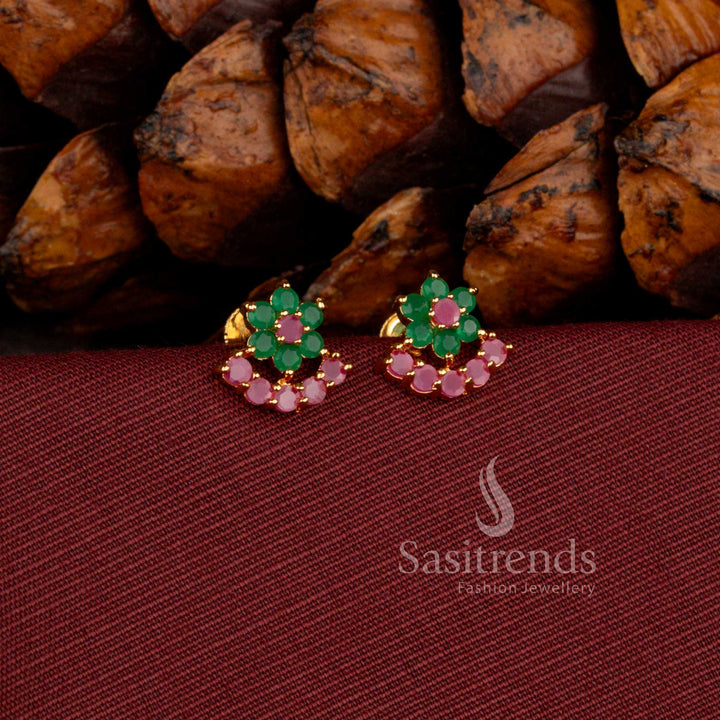 Ethnic style micro gold plated cluster floral half circle stud earrings featuring pavalam colour traditional jewellery charm – Sasitrends