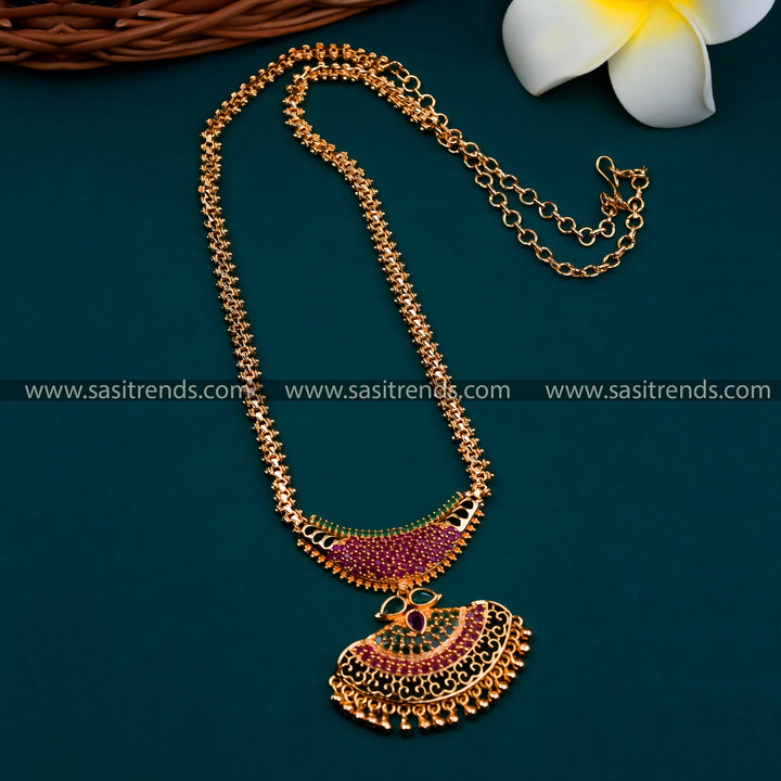 Trendsetting Green-Ruby AD  Pendant Gajiri Chain - Micro Gold Plated for Modern Women