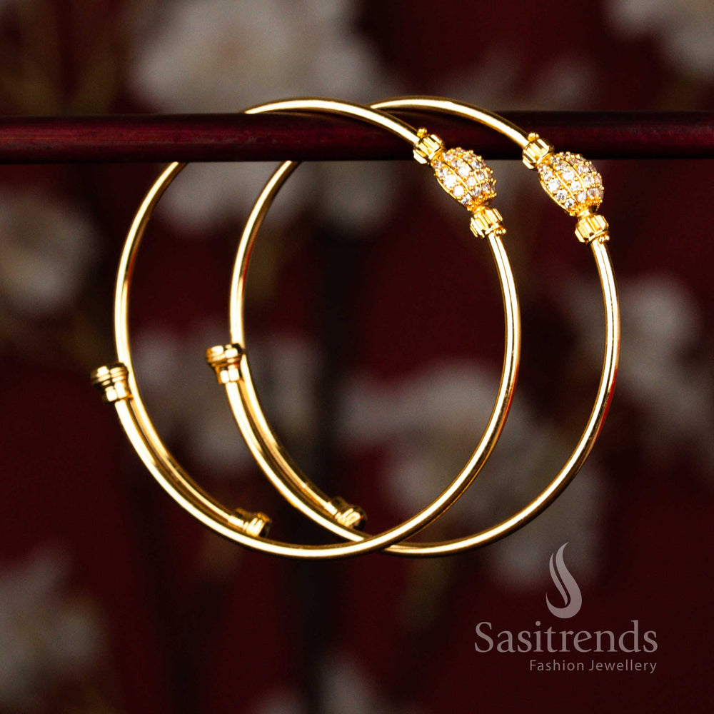 24K micro gold plated bangles with sparkling white American diamond stone ball centre for bridal and festive occasions