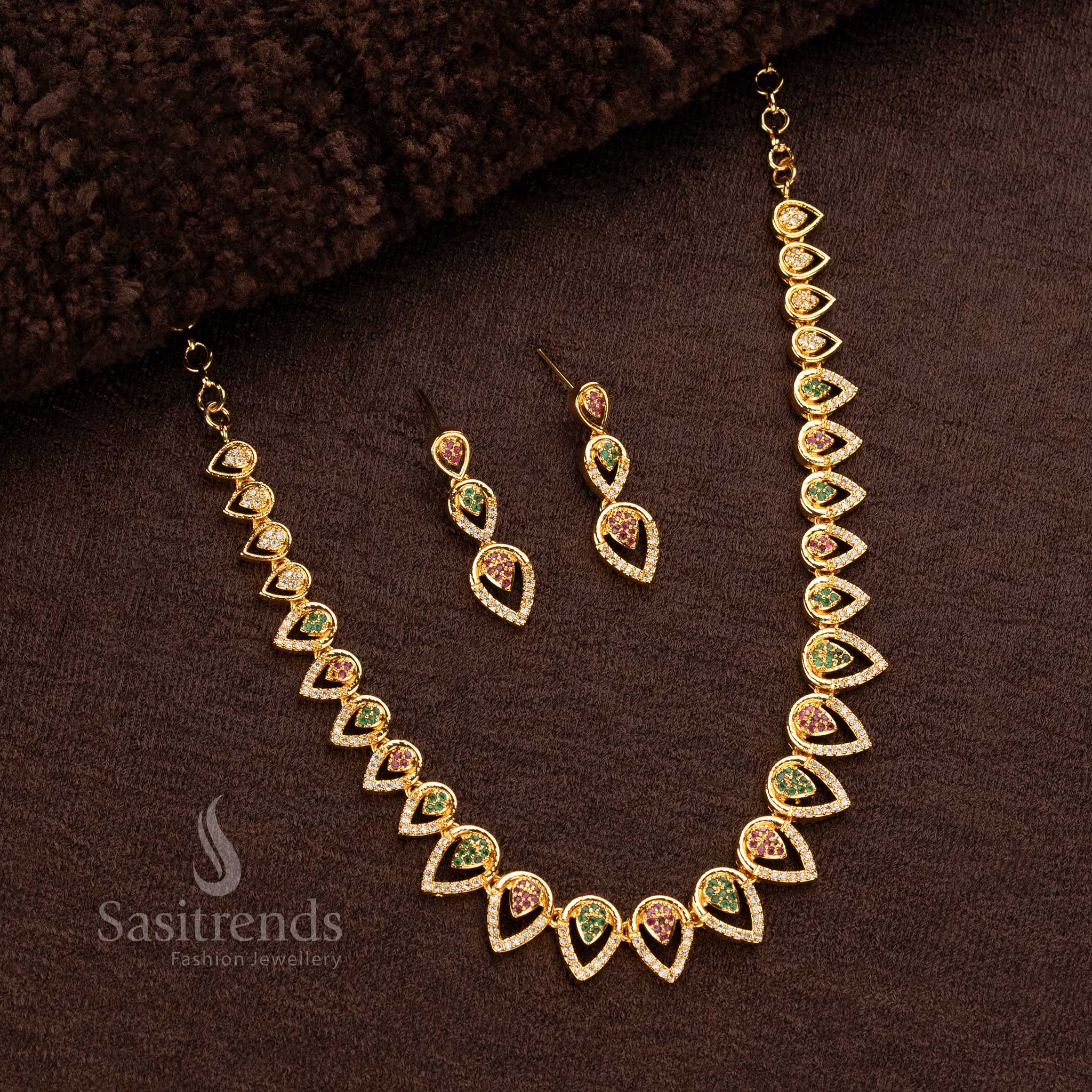 Sasitrends -AD Micro Gold Plated Guaranteed Necklace Set