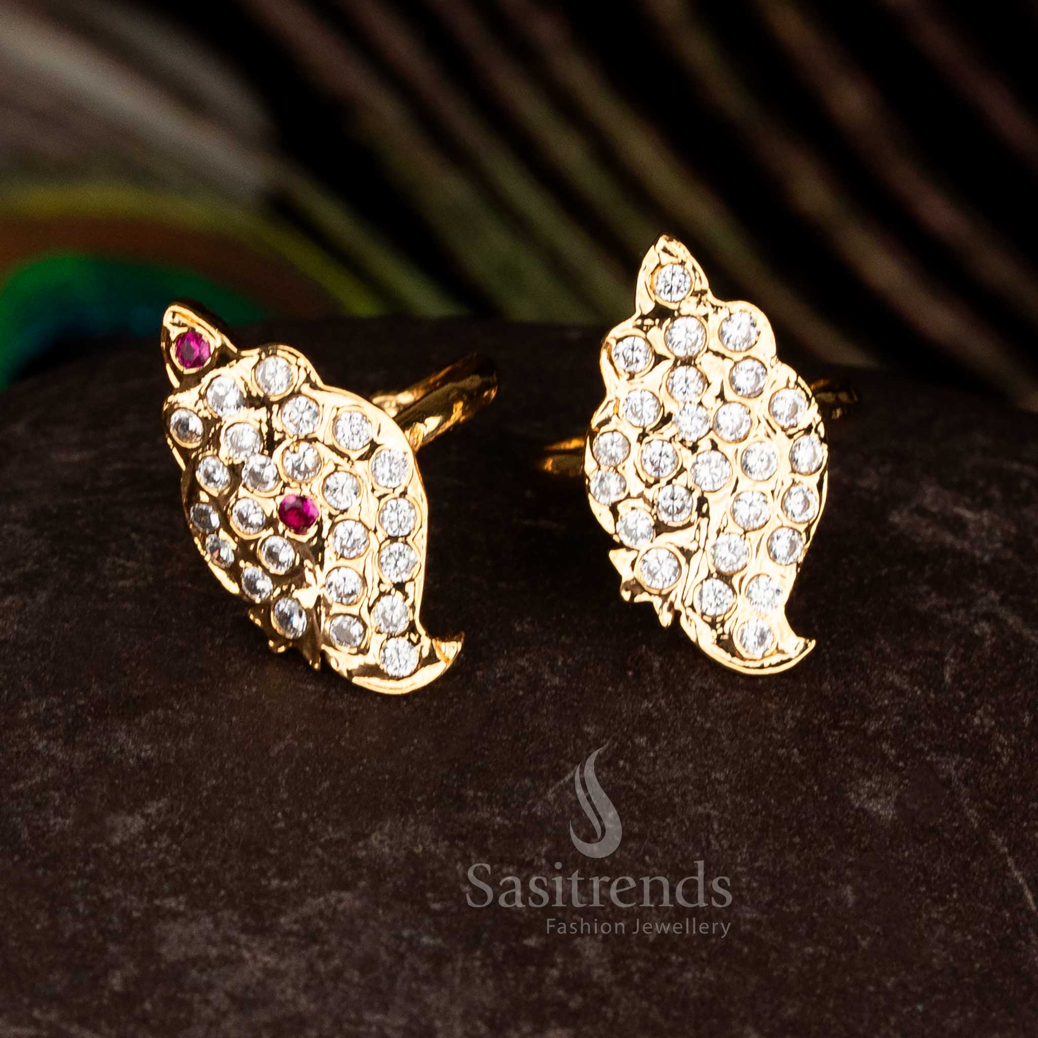 Traditional Impon Addigai Panchaloha leaf motif AD ring with micro 24K pure gold plated guaranteed finish for real gold look jewellery – Sasitrends