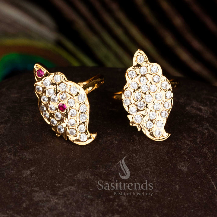 Traditional Impon Addigai Panchaloha leaf motif AD ring with micro 24K pure gold plated guaranteed finish for real gold look jewellery – Sasitrends