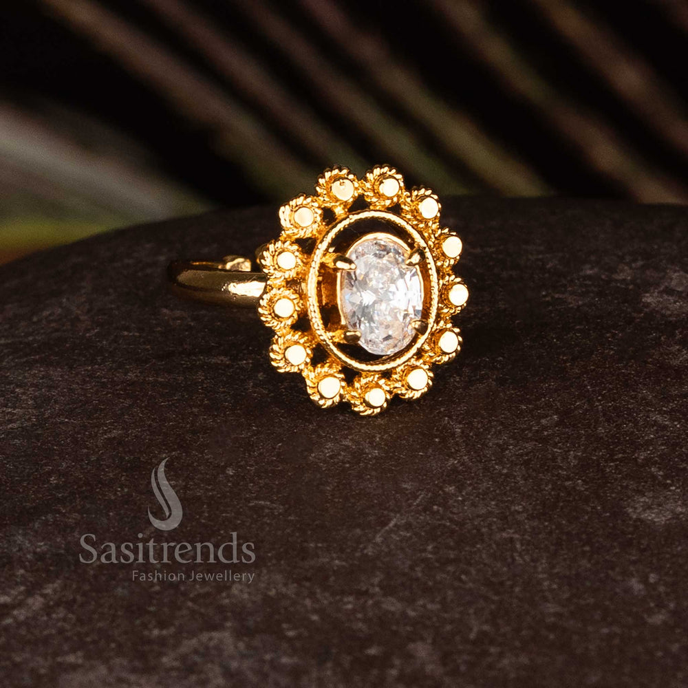 Traditional Impon Addigai Panchaloha micro 24K pure gold plated floral AD stone ring with guaranteed finish for ethnic saree wear jewellery – Sasitrends
