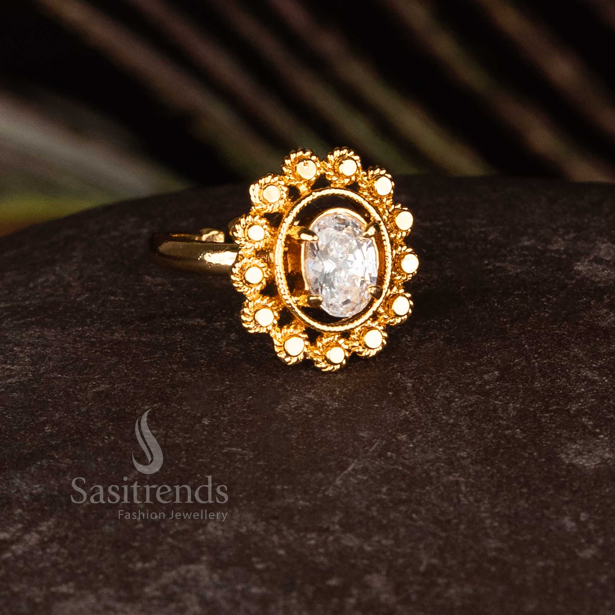 Traditional Impon Addigai Panchaloha micro 24K pure gold plated floral AD stone ring with guaranteed finish for ethnic saree wear jewellery – Sasitrends