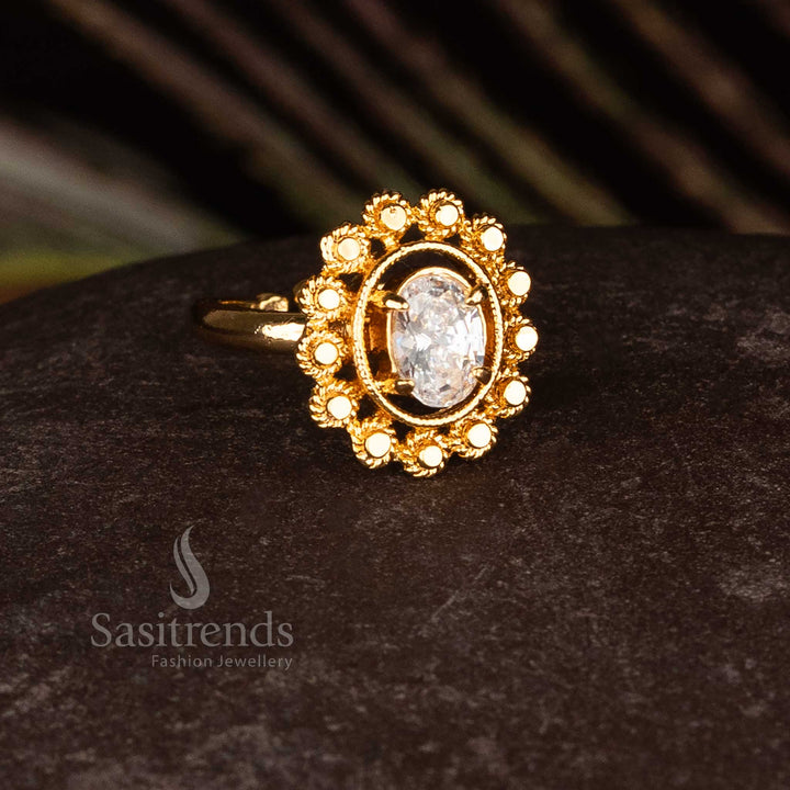 Traditional Impon Addigai Panchaloha micro 24K pure gold plated floral AD stone ring with guaranteed finish for ethnic saree wear jewellery – Sasitrends