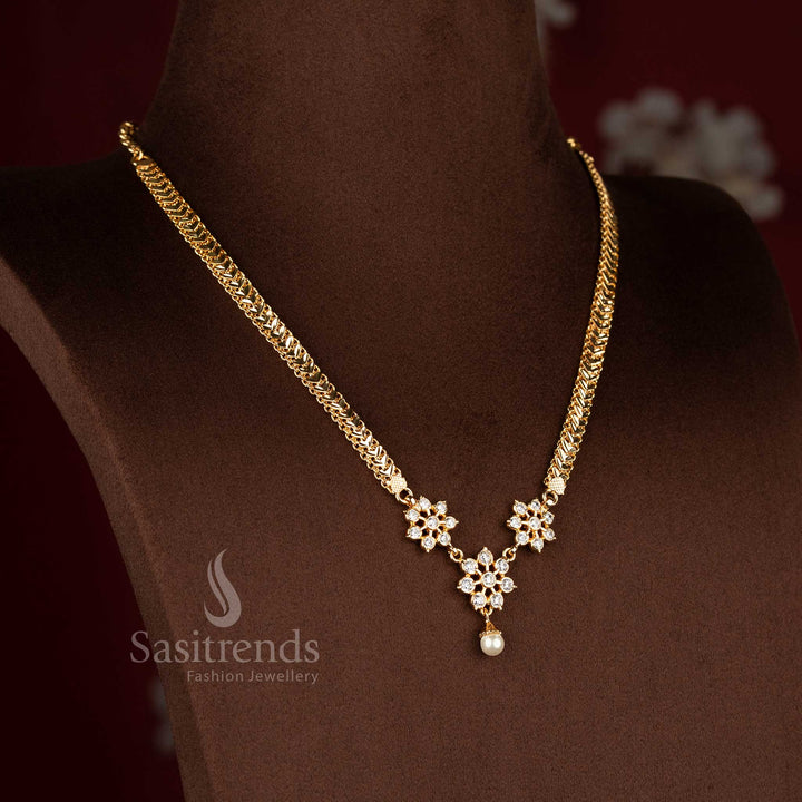 Traditional Impon Addigai Micro Gold Plated floral white AD stone necklace ideal for wedding and traditional ceremonies – Sasitrends