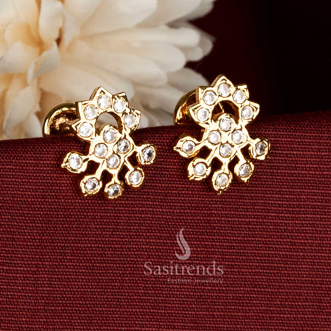 Guaranteed Impon Addigai micro gold plated floral cluster AD stud earrings in white with intricate detailing for elegant traditional wear styling - Sasitrends