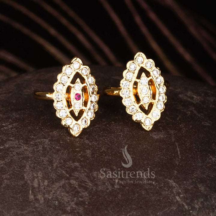 Traditional and festive guaranteed Impon Addigai micro 24K gold plated marquise cluster AD ring for ethnic saree wear jewellery – Sasitrends