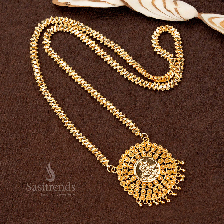 Lakshmi Coin Pendant Chain With Hook Clasp, Gold Bead Design, Temple Jewellery – Sasitrends