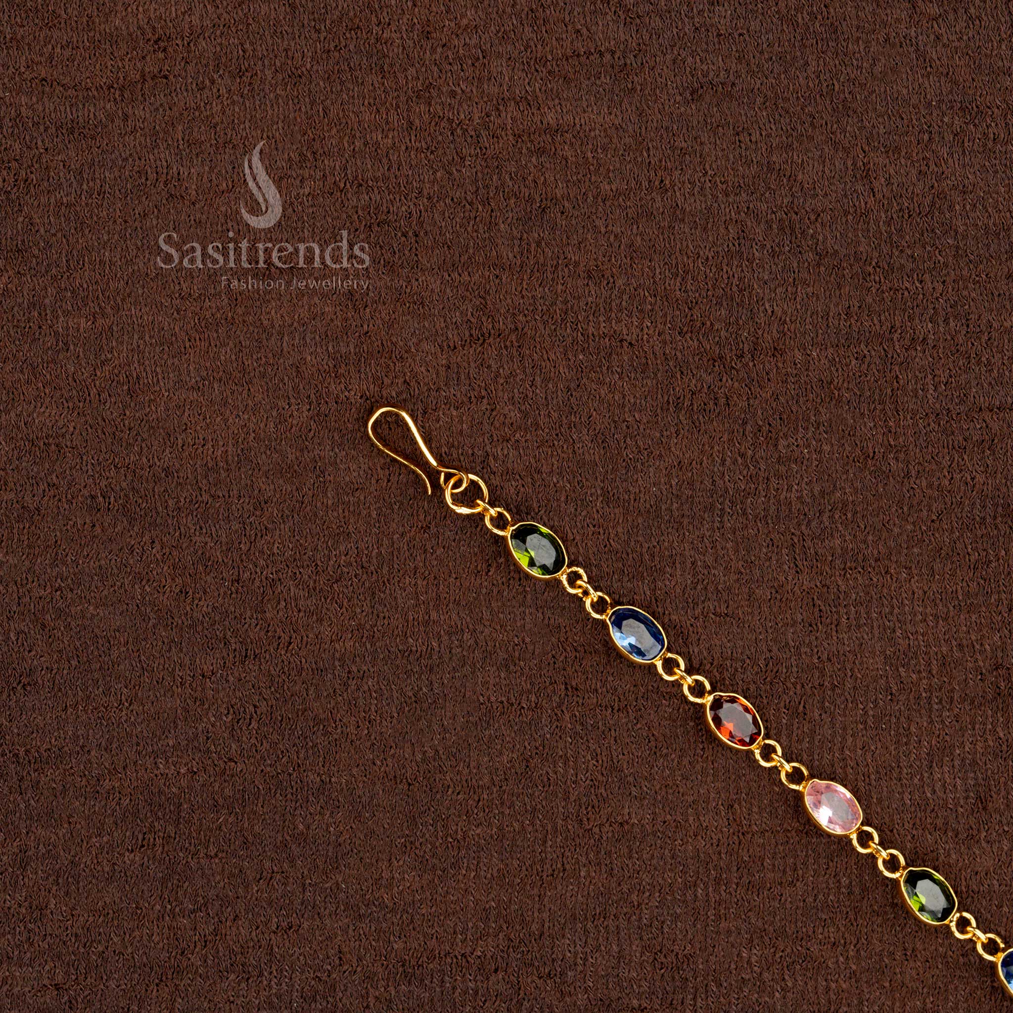 Stylish Navaratna Bracelet with Micro Gold Plating and AD Stones, Saree Wear – Sasitrends