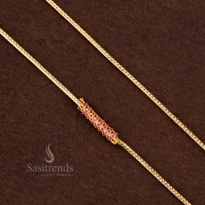 Elegant and exquisite guaranteed one-gram micro gold plated AD stone spiral spring design mugappu chain, beautifully adorned with royal ruby-red gems - Sasitrends
