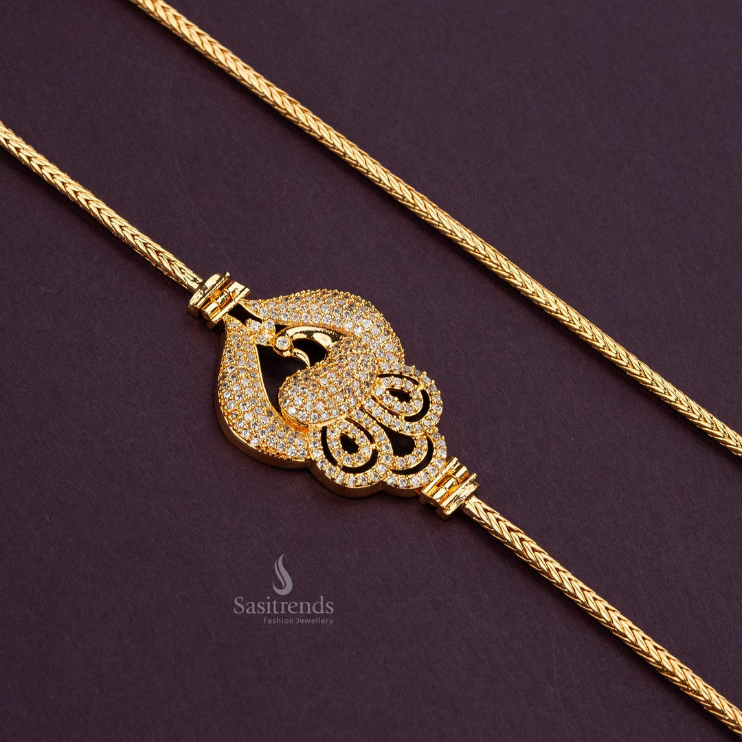 Latest Peacock Motif Micro Gold Plated Mugappu Chain for Women Sasitrends