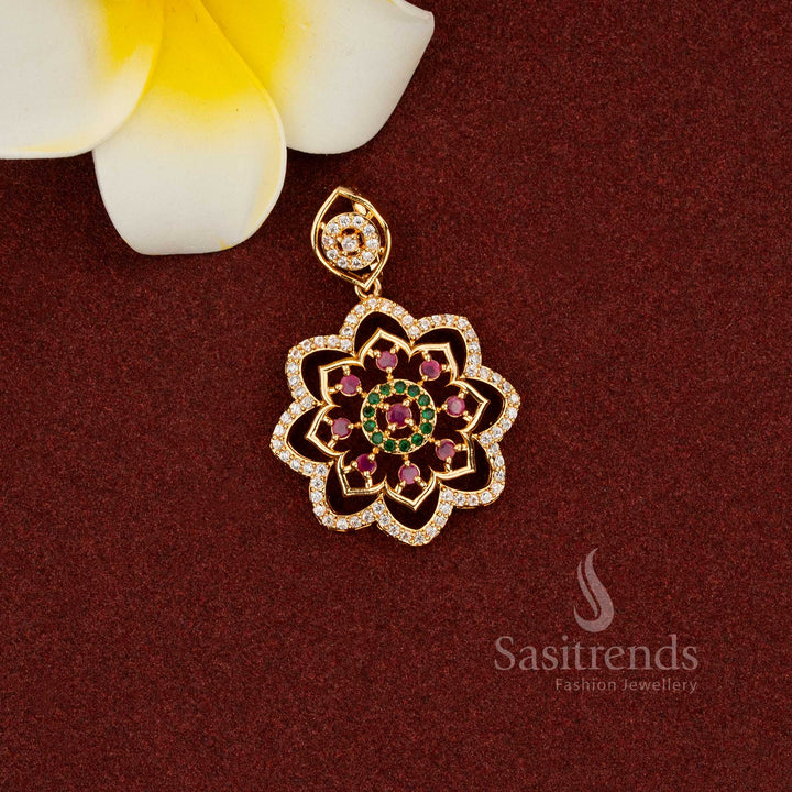 Traditional micro gold plated multi-color floral stone pendant for ethnic wear - Sasitrends 