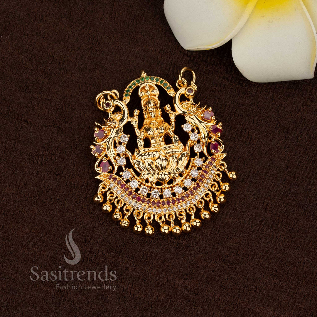  Divine Lakshmi motif temple pendant with dual peacock design in micro gold plating – Sasitrends